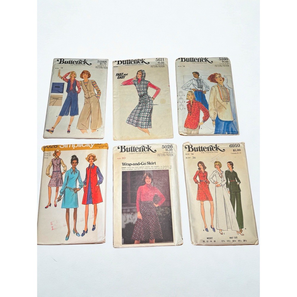 Butterick Lot of 6 Women's Vintage Original Sewing Patterns Fast and Easy